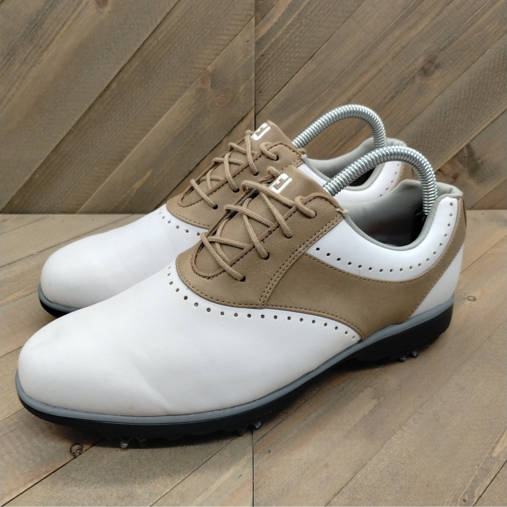 FootJoy eMerge Golf Shoes White & Brown Womens Size 9 M Spiked‎ Performance